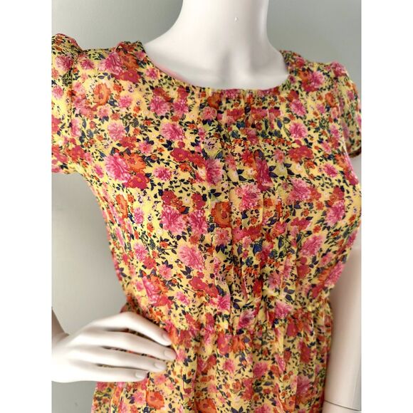 Disney D-signed Yellow Orange Floral Chiffon Short Sleeve Ombre Dress size JR M - Picture 5 of 9